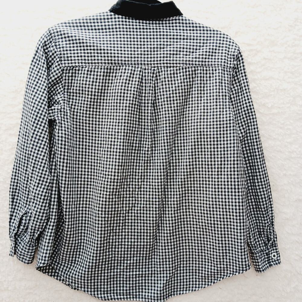 Blouse Black White Gingham Embroidered Cottagecore Applique Preppy Floral Size M - Picture 2 of 8